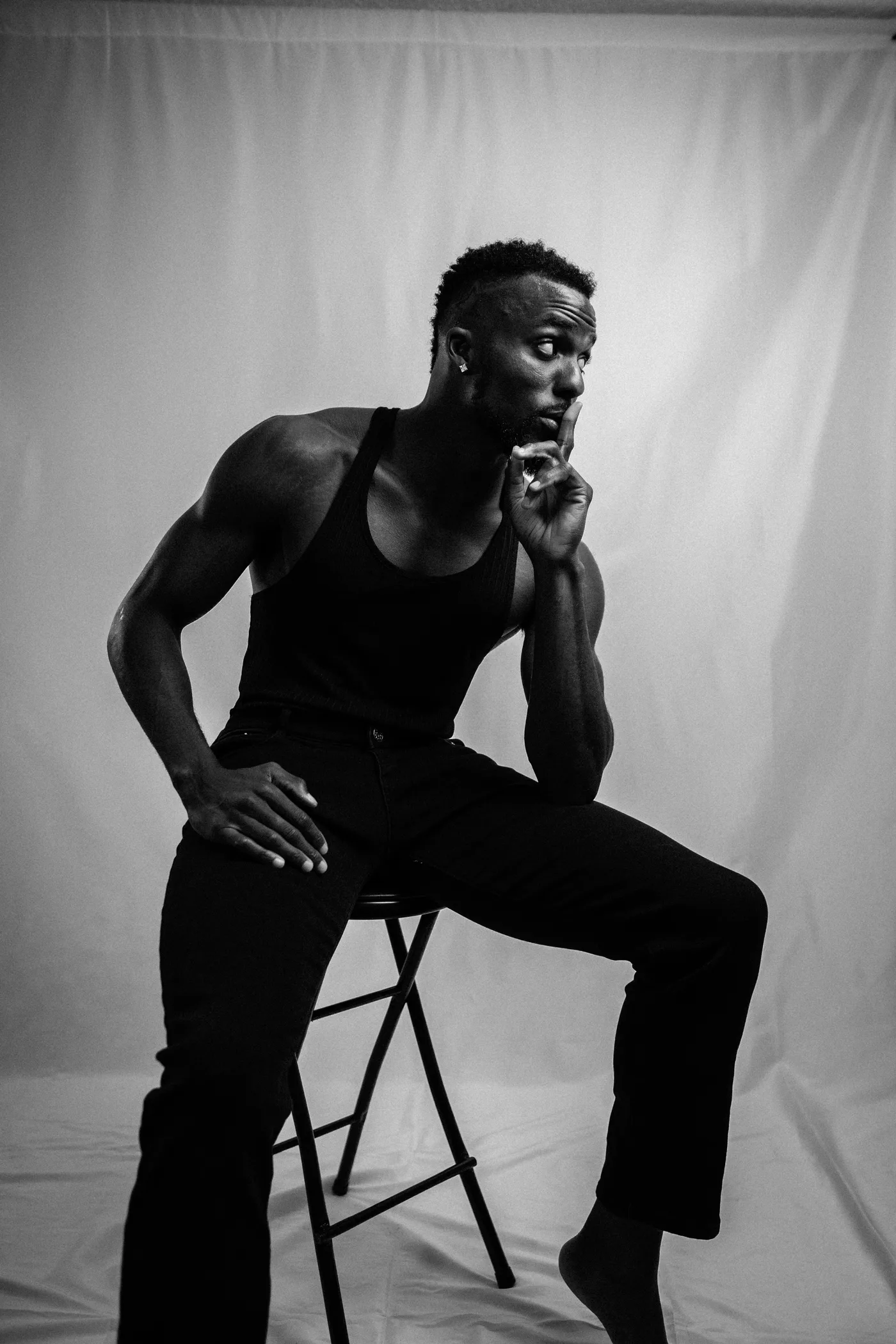 Black-and-white portrait of Kenny Bednarek